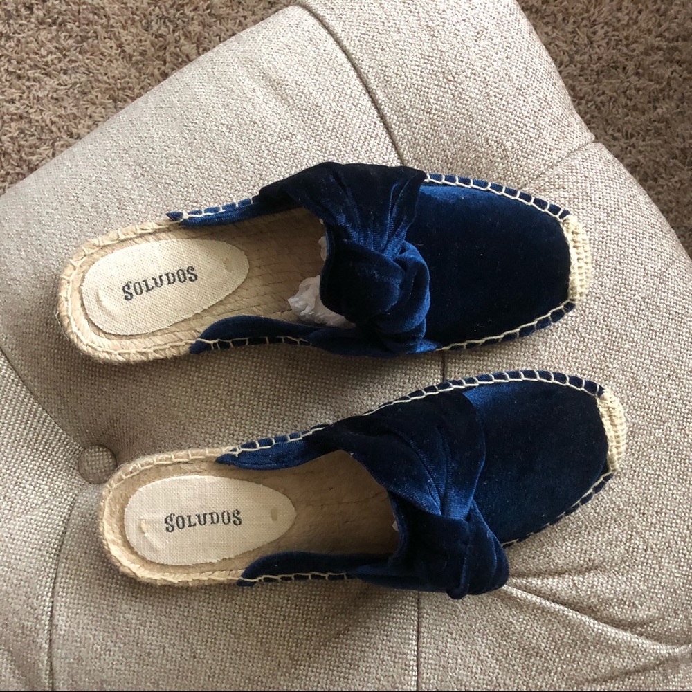 Soludos Navy Blue Velvet Slides